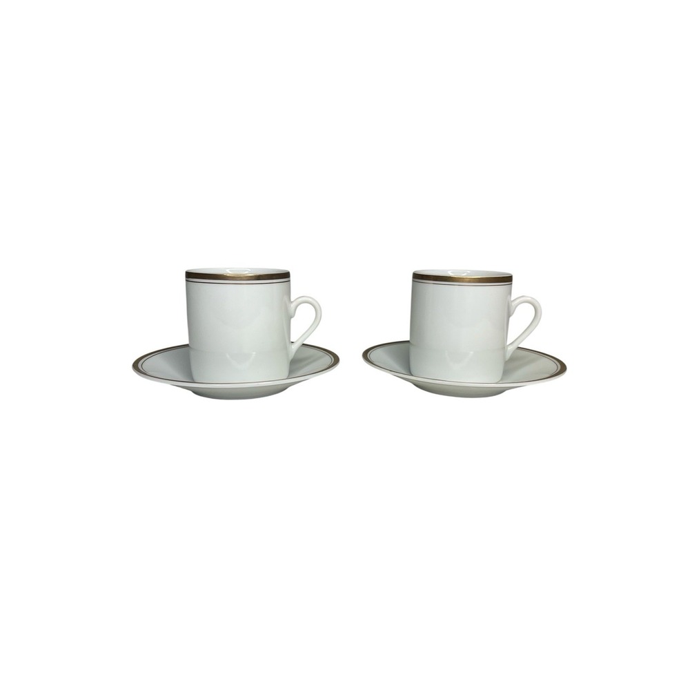 Williams Sonoma Brasserie Gold Trim Demitasse Espresso Cup & Saucer‎ Set 2 Japan